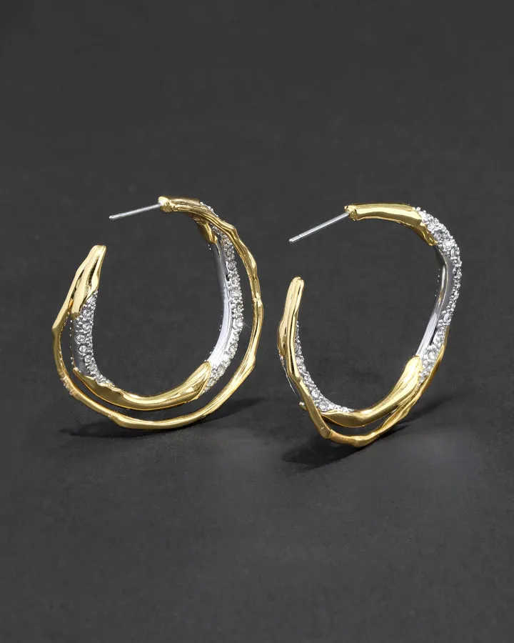 Solanales Gold Crystal Twist Hoop Earring