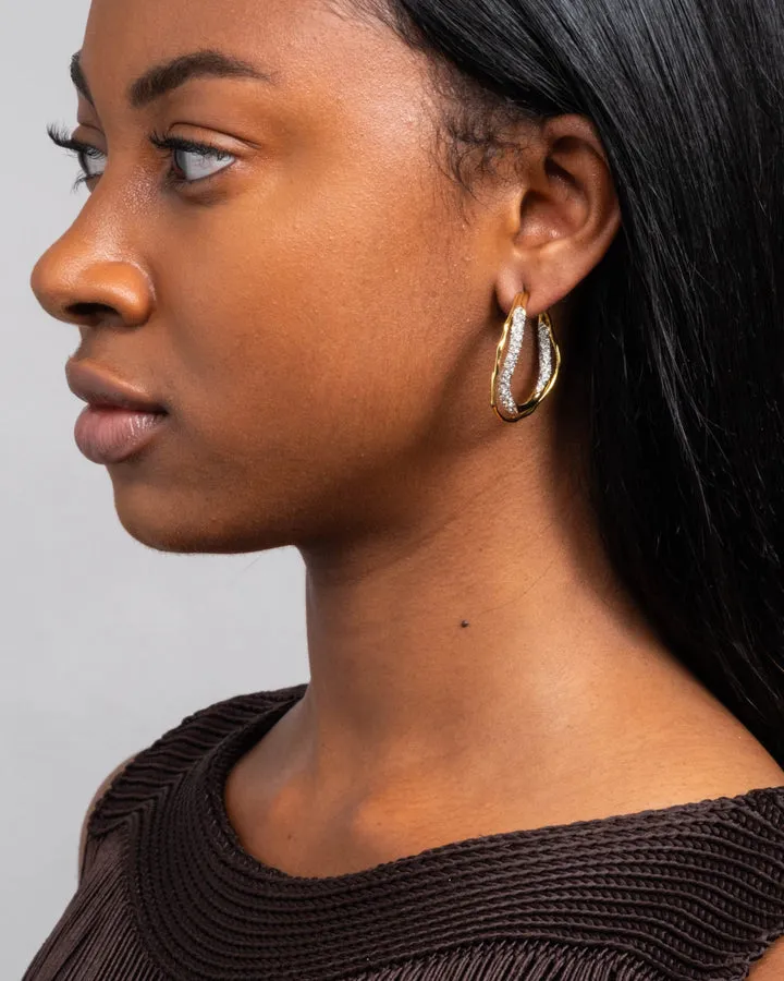 Solanales Gold Crystal Twist Hoop Earring