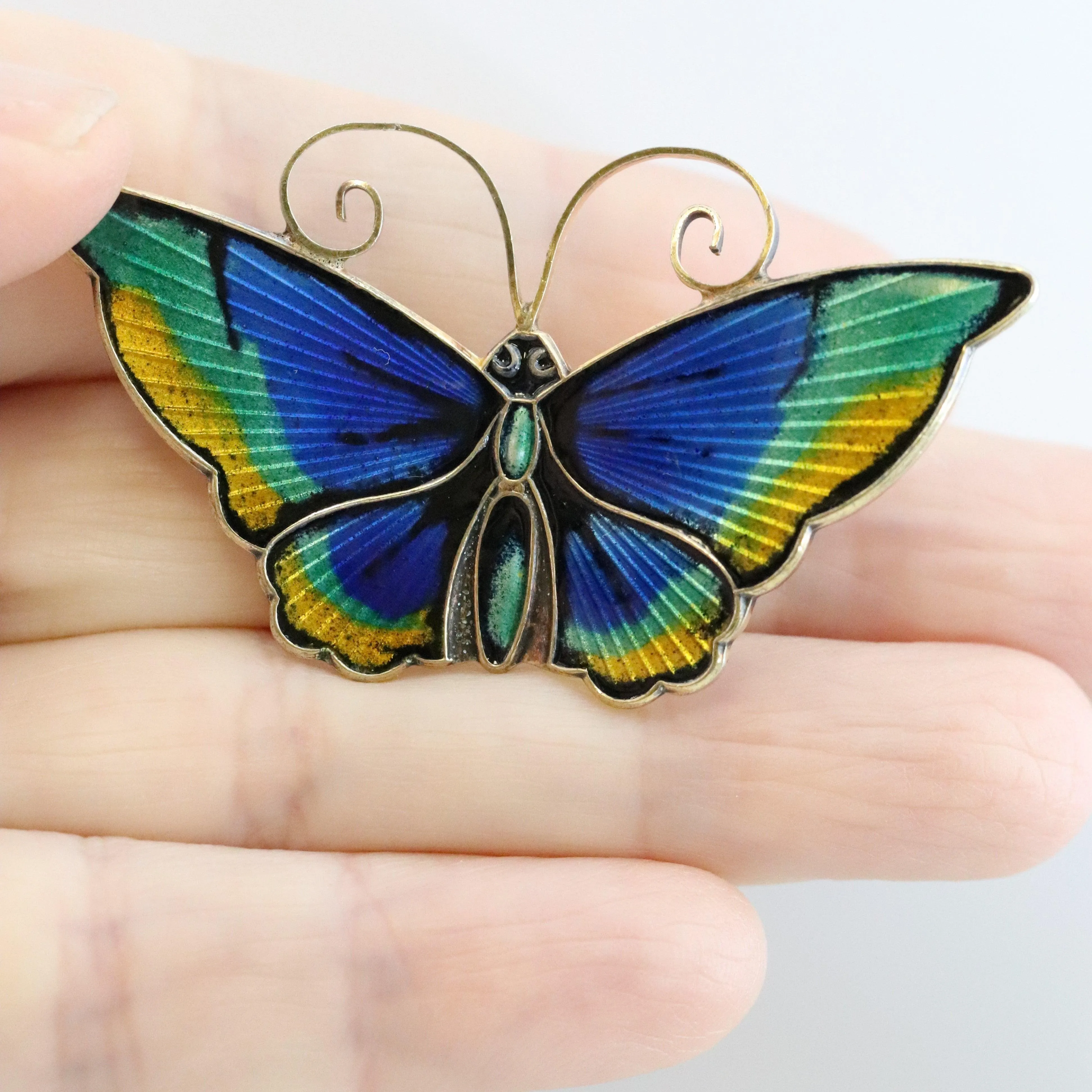 SOLD OUT: DAVID ANDERSEN GUILLOCHE MULTI-COLOR BUTTERFLY PIN