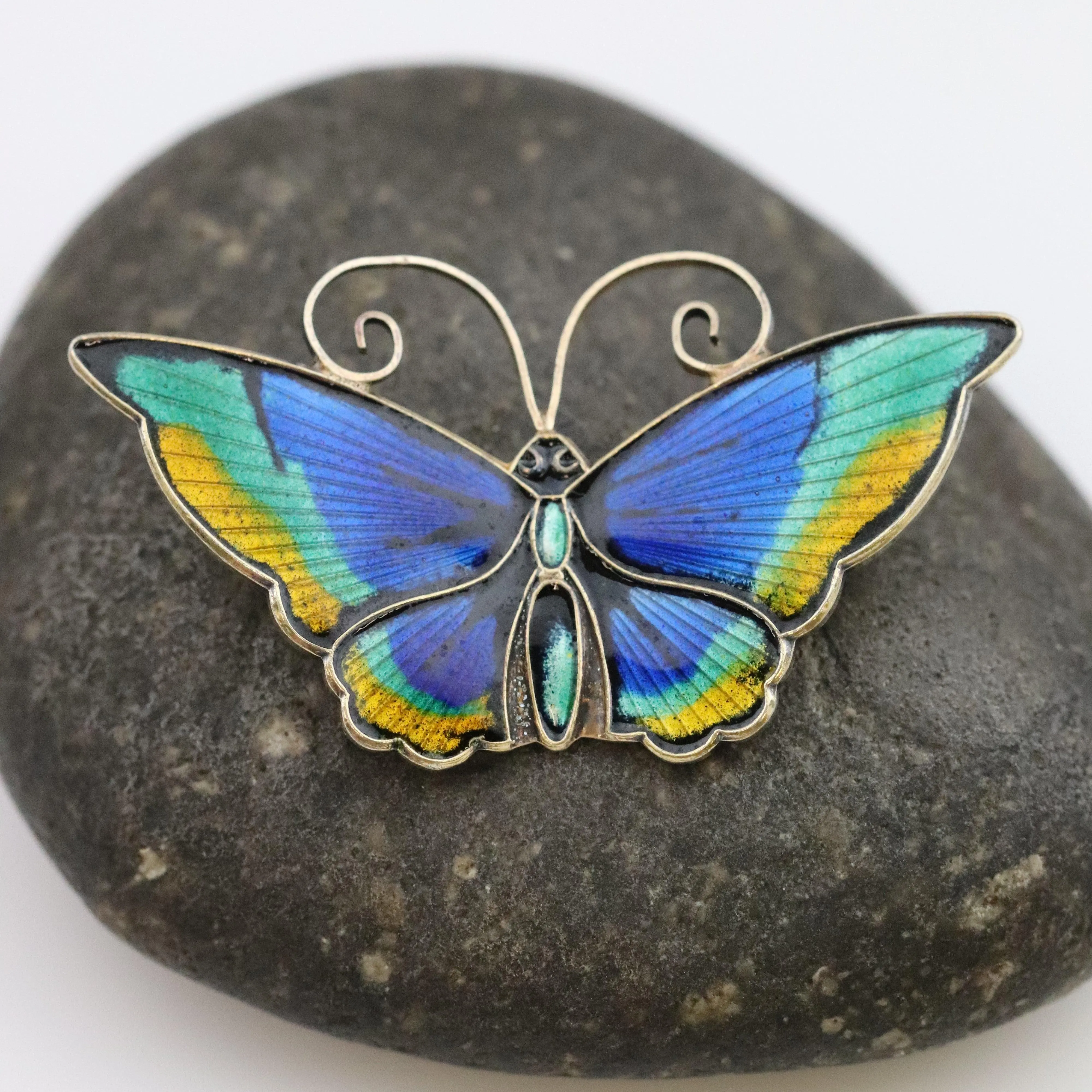 SOLD OUT: DAVID ANDERSEN GUILLOCHE MULTI-COLOR BUTTERFLY PIN