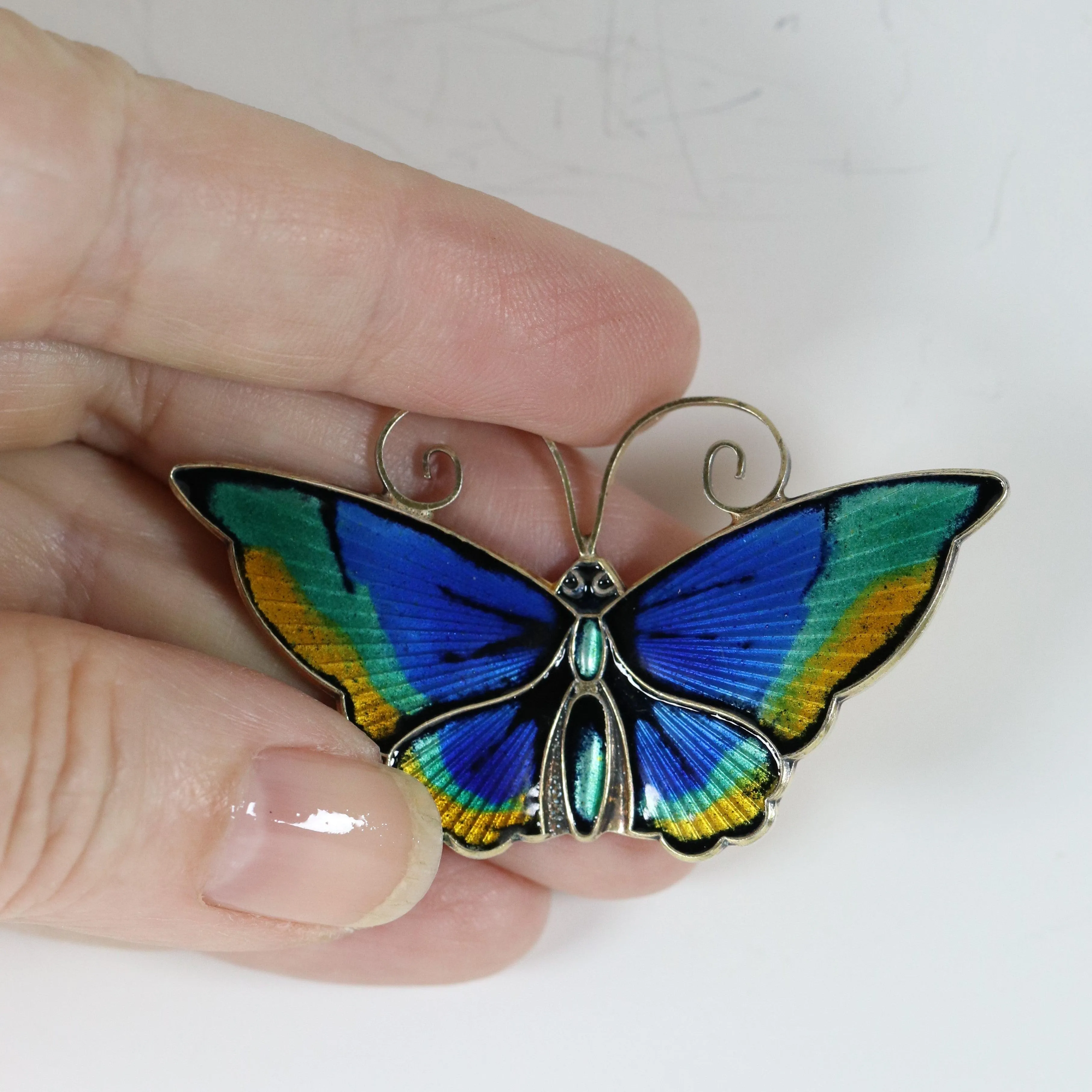 SOLD OUT: DAVID ANDERSEN GUILLOCHE MULTI-COLOR BUTTERFLY PIN