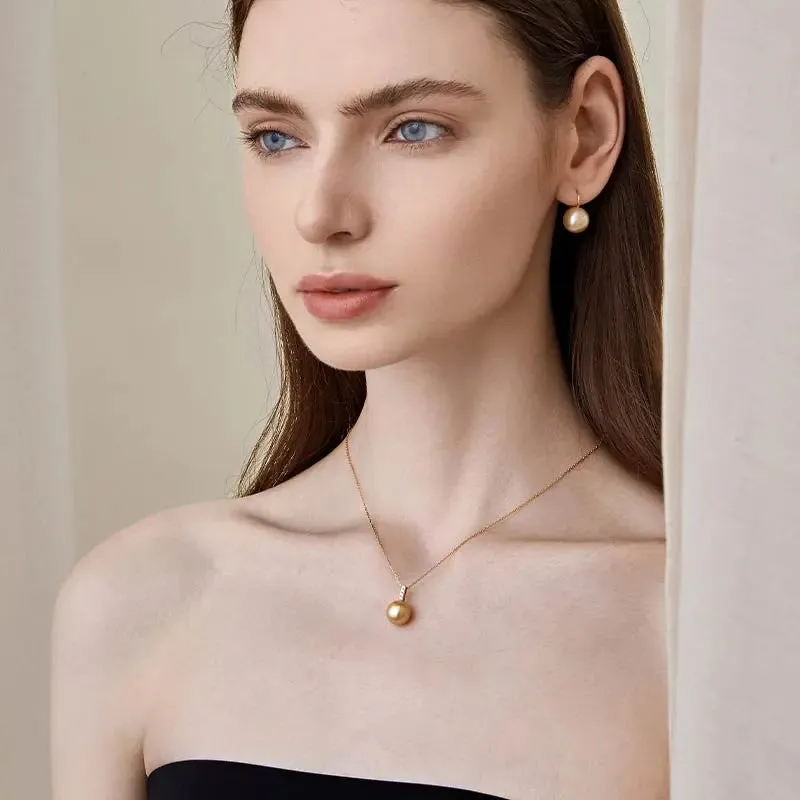 South Sea Golden Pearl 18K Gold Classic Design Hook Earrings