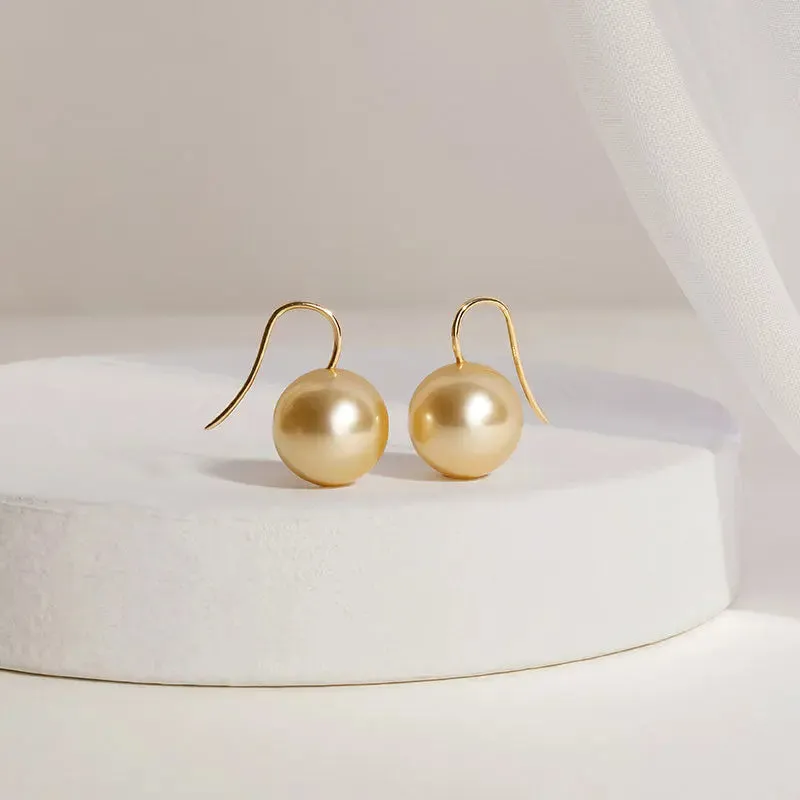 South Sea Golden Pearl 18K Gold Classic Design Hook Earrings