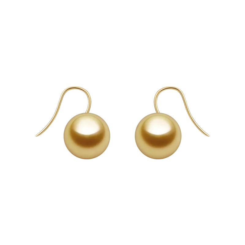 South Sea Golden Pearl 18K Gold Classic Design Hook Earrings