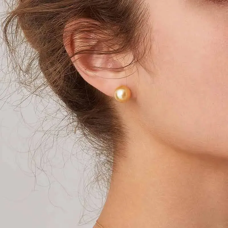 South Sea Golden Pearl 18K Gold Classic Straight Pin Earrings