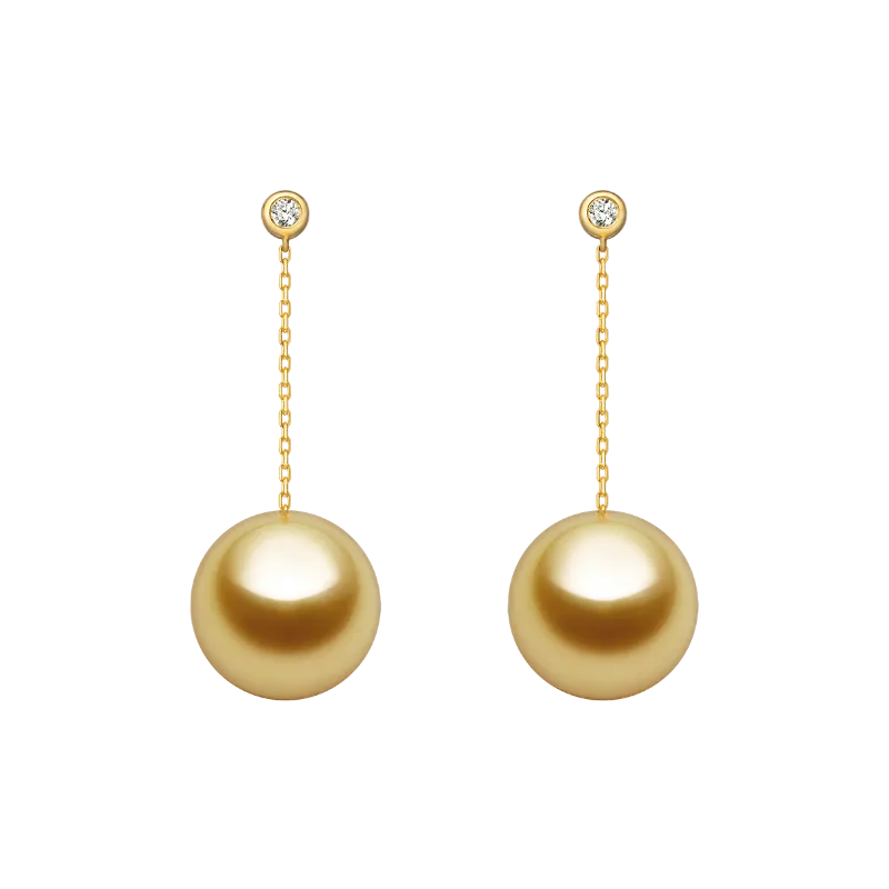 South Sea Golden Pearl 18K Gold Diamonds Drop Earrings