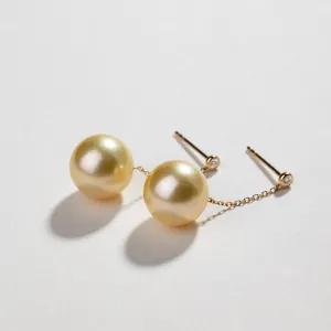South Sea Golden Pearl 18K Gold Diamonds Drop Earrings