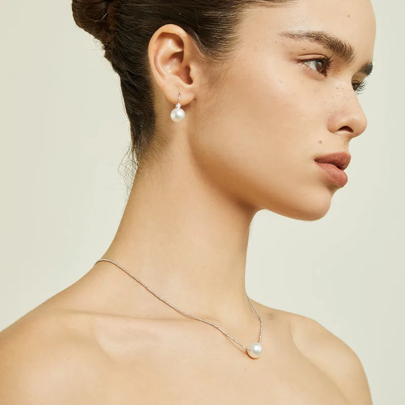 South Sea Pearl 18K Gold Thread Diamond Earrings