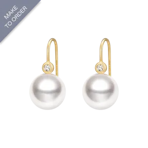 South Sea Pearl 18K Gold Thread Diamond Earrings