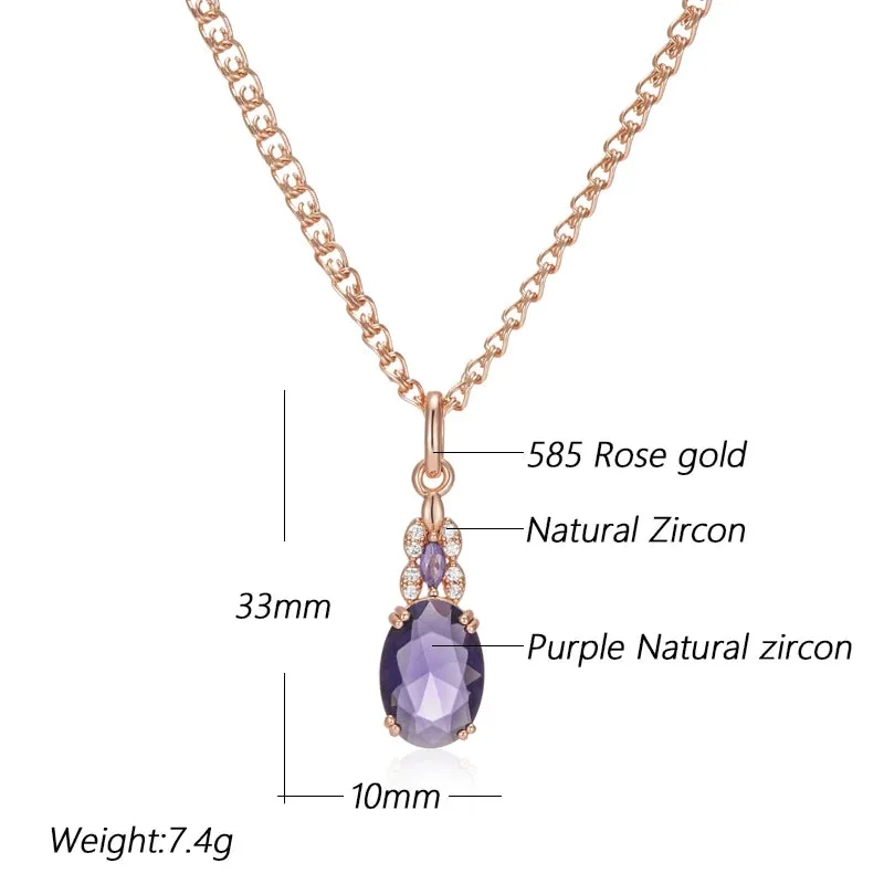 Sparkling Purple Oval Zircon Pendant Necklace – Rose Gold Vintage Jewelry for Women