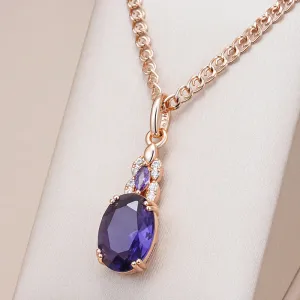Sparkling Purple Oval Zircon Pendant Necklace – Rose Gold Vintage Jewelry for Women