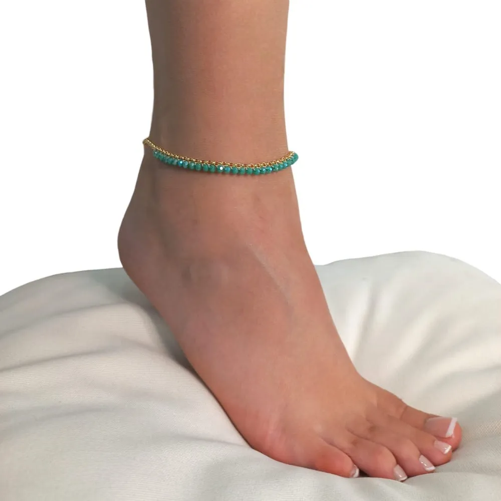 Sparkly Bead Double Chain Anklet