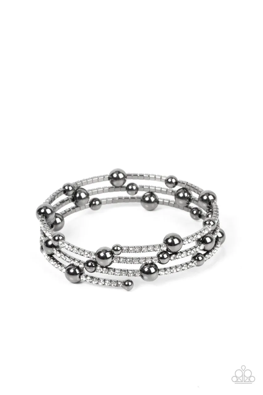 Spontaneous Shimmer Black Gunmetal Beads Paparazzi Coil Bracelet