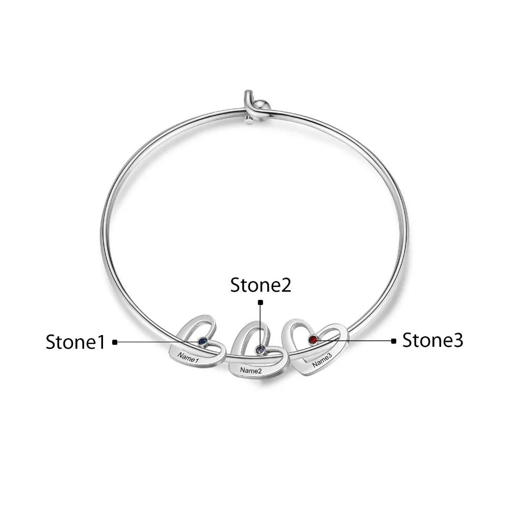 Stainless Steel Cordate-Charm Bracelet With 3 Birthstone