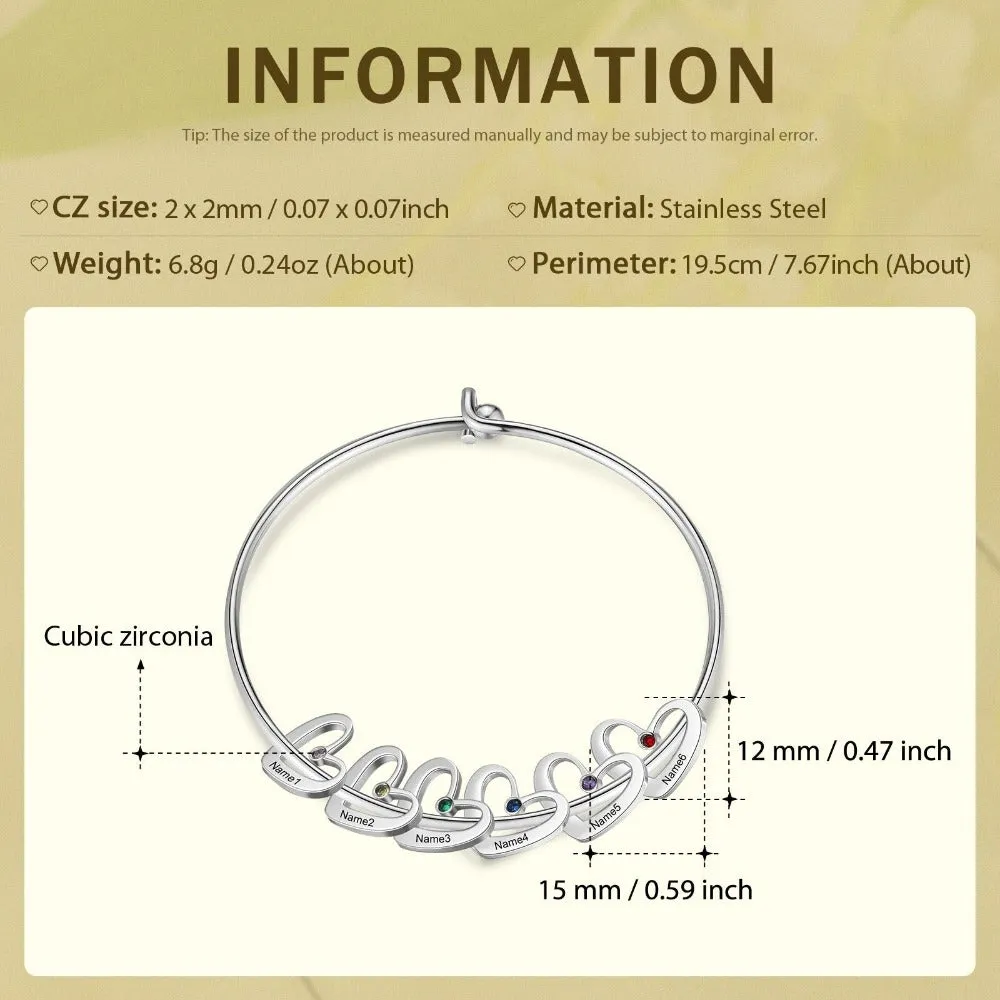 Stainless Steel Cordate-Charm Bracelet With 3 Birthstone