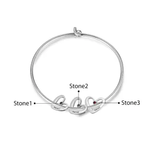 Stainless Steel Cordate-Charm Bracelet With 3 Birthstone