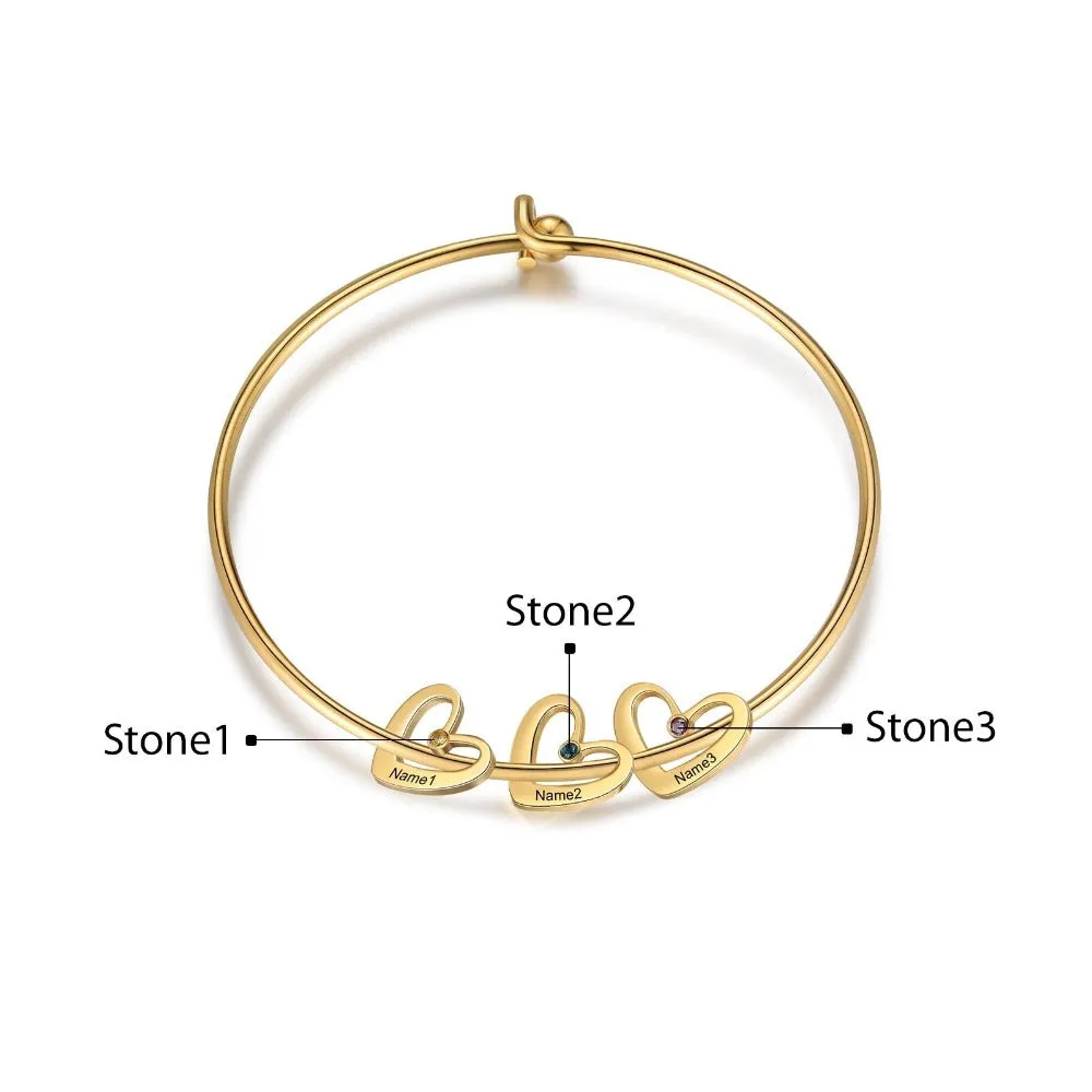 Stainless Steel Cordate-Charm Bracelet With 3 Birthstone