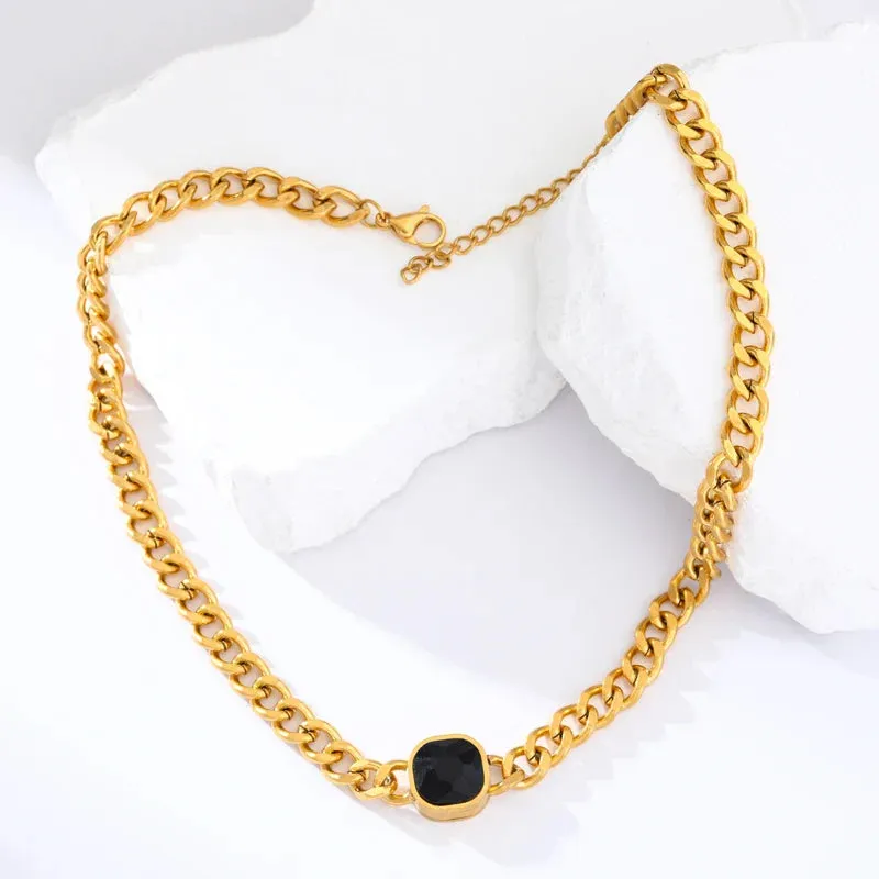 Stainless Steel Geometric Black Pendant Necklace