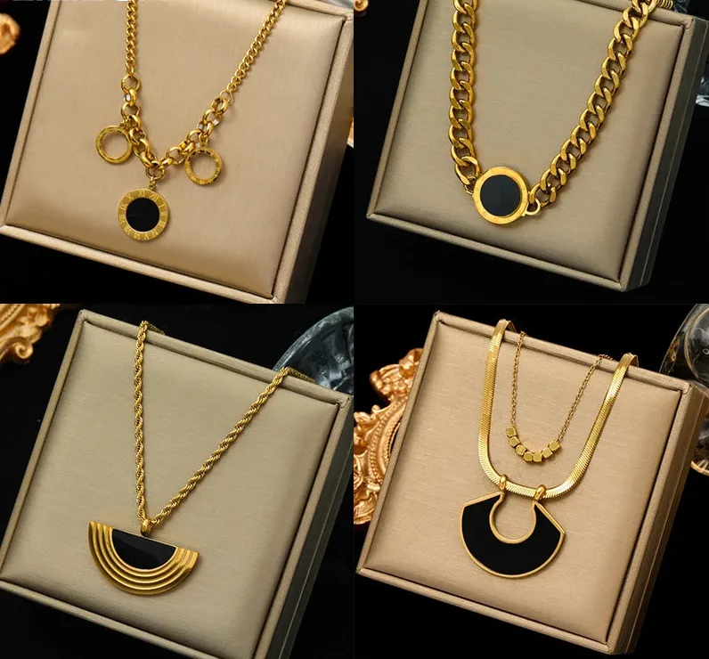 Stainless Steel Geometric Black Pendant Necklace