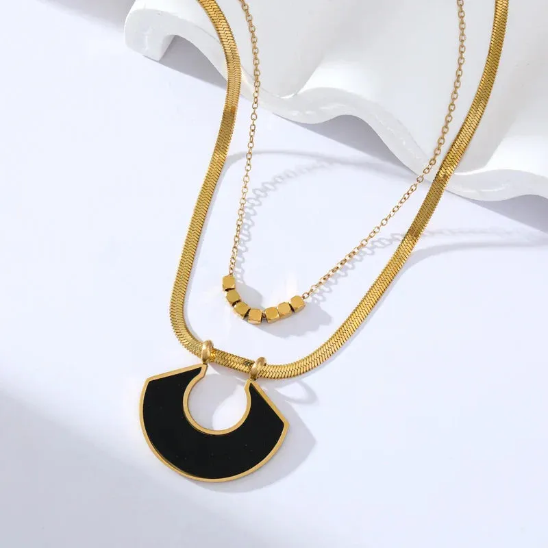 Stainless Steel Geometric Black Pendant Necklace