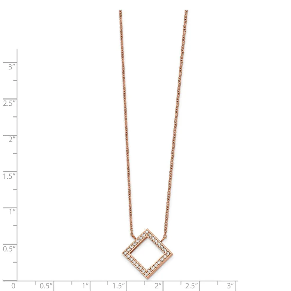 Stainless Steel Polished Rose IP-plated CZ with 2.5in ext. 17in Necklace
