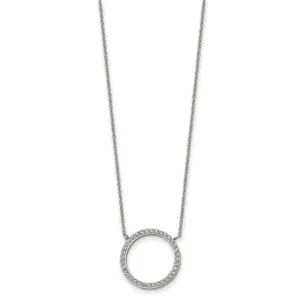 Stainless Steel Polished with CZ Circle 17in w/2.5in ext Necklace