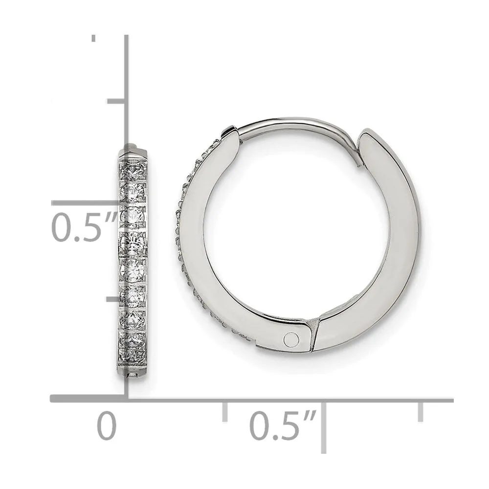 Stainless Steel Polished with Preciosa Crystal 2mm Hinged Hoop Earrings