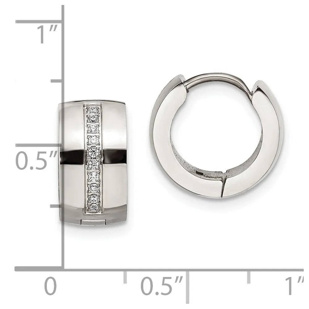 Stainless Steel Polished with Preciosa Crystal 7mm Hinged Hoop Earrings