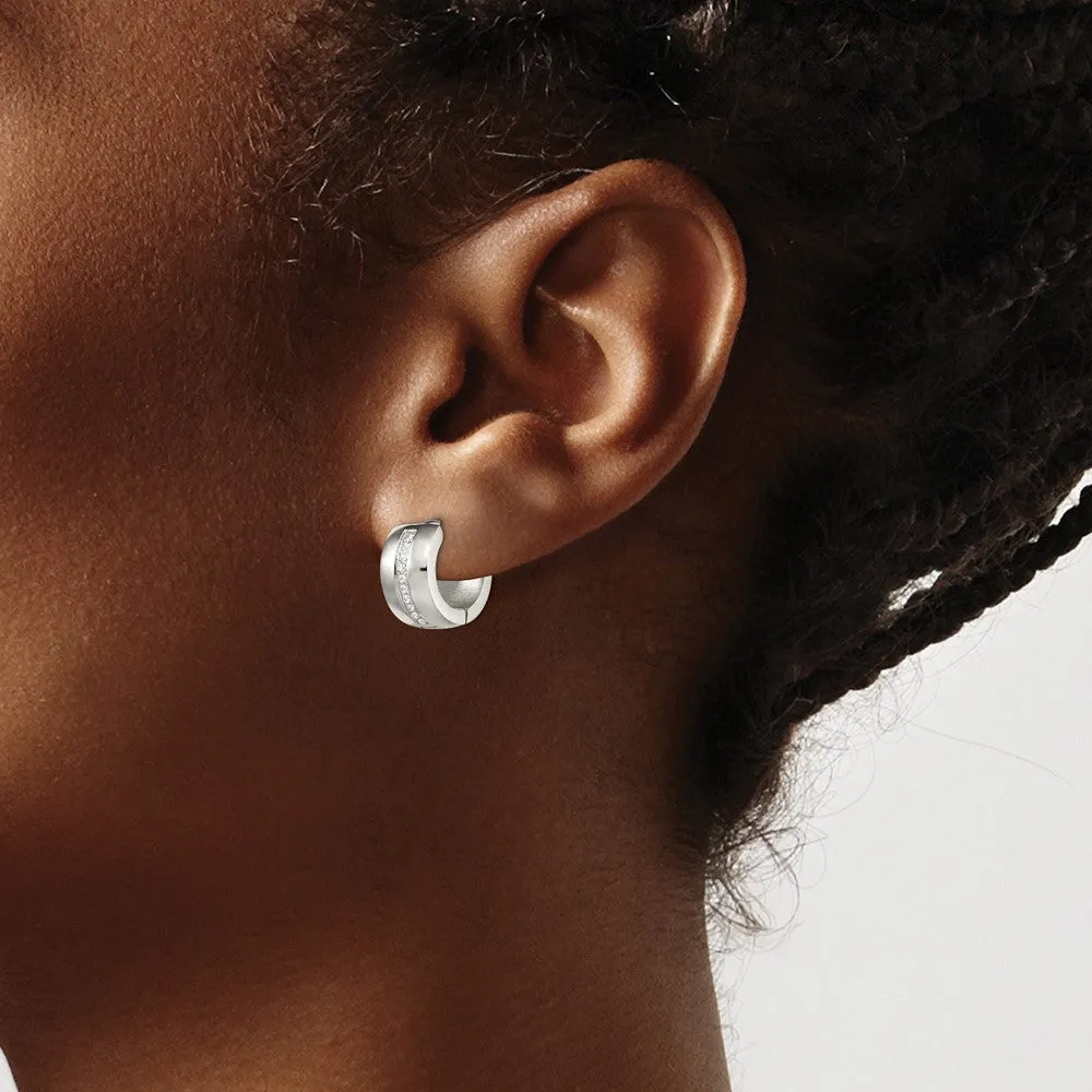 Stainless Steel Polished with Preciosa Crystal 7mm Hinged Hoop Earrings