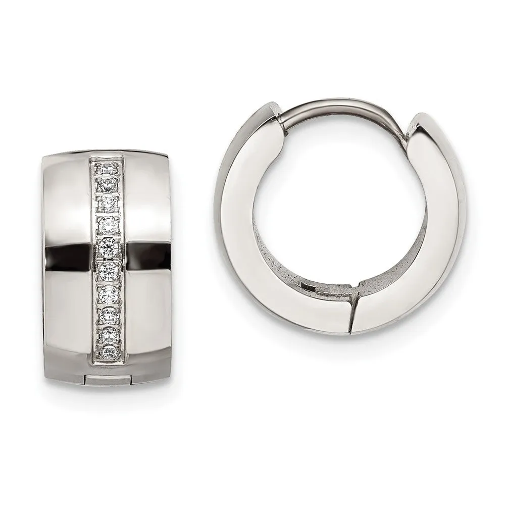 Stainless Steel Polished with Preciosa Crystal 7mm Hinged Hoop Earrings