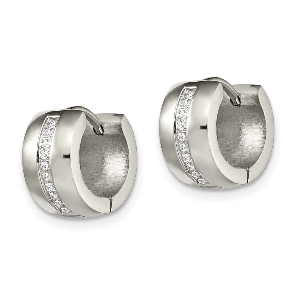 Stainless Steel Polished with Preciosa Crystal 7mm Hinged Hoop Earrings