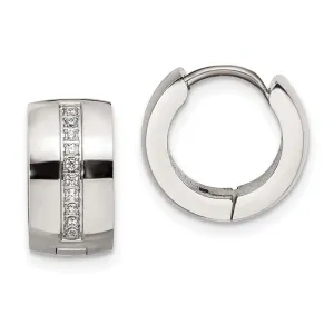 Stainless Steel Polished with Preciosa Crystal 7mm Hinged Hoop Earrings