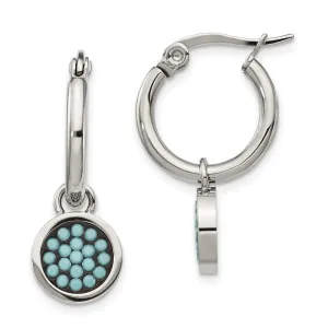 Stainless Steel Polished w/Preciosa Crystal Circle Dangle Hoop Earrings