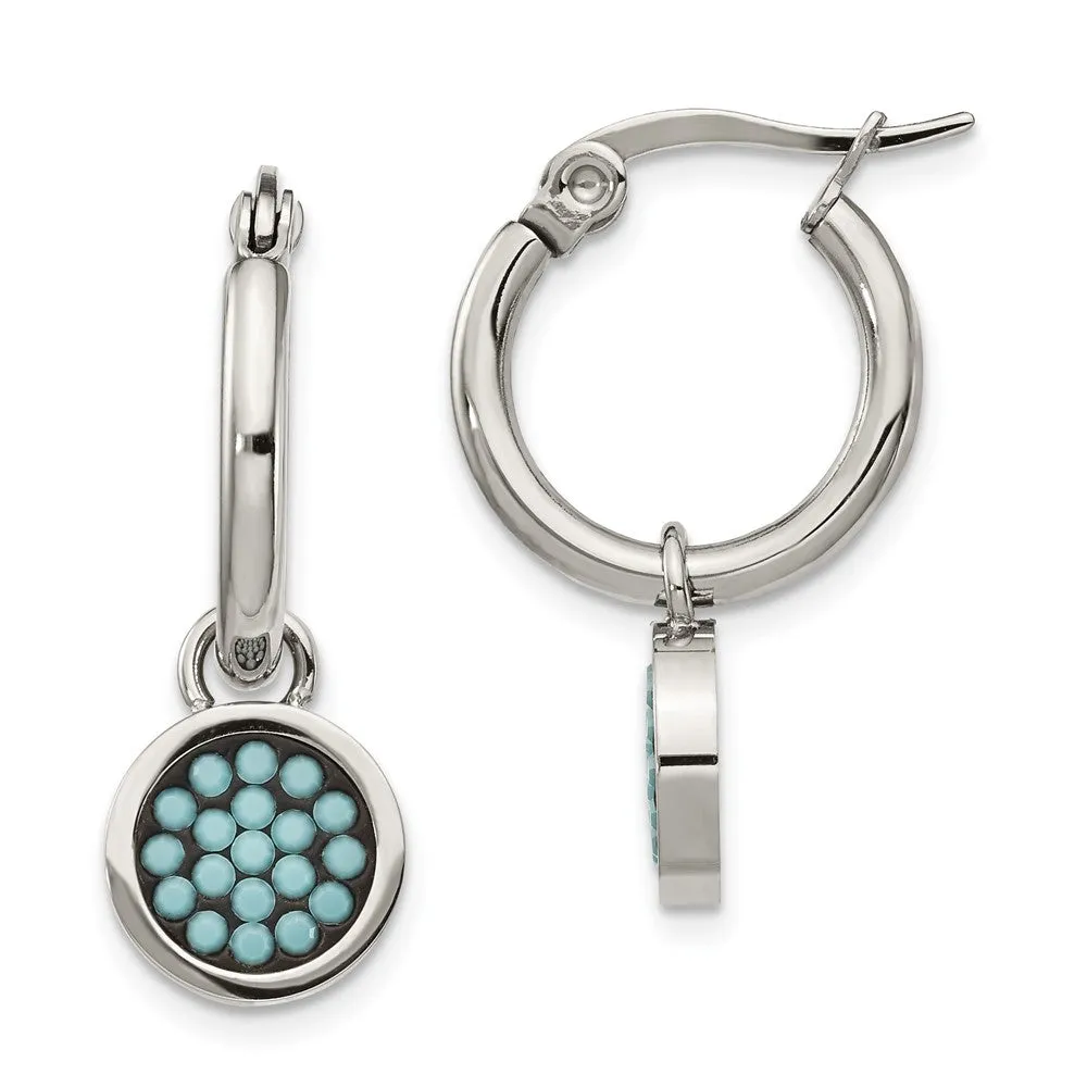 Stainless Steel Polished w/Preciosa Crystal Circle Dangle Hoop Earrings