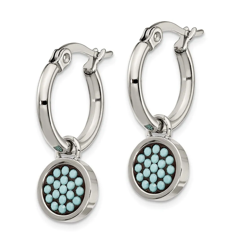 Stainless Steel Polished w/Preciosa Crystal Circle Dangle Hoop Earrings