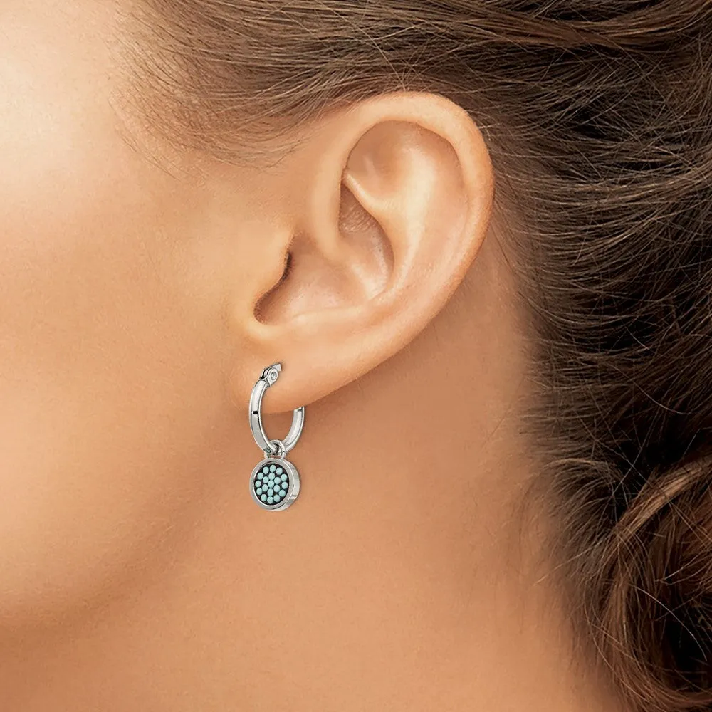 Stainless Steel Polished w/Preciosa Crystal Circle Dangle Hoop Earrings