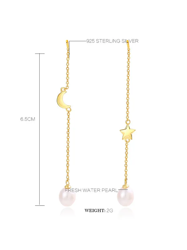 Star&Moon Pattern Pearl Earrings
