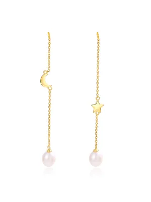Star&Moon Pattern Pearl Earrings