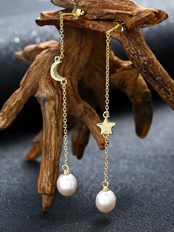 Star&Moon Pattern Pearl Earrings