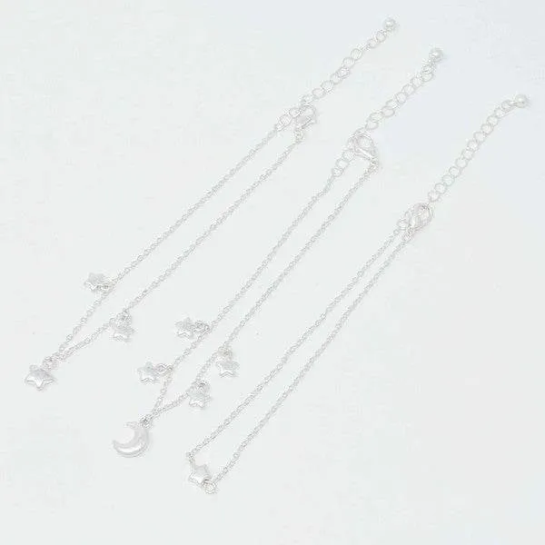 Starred Up Chain Anklet, Set of 3