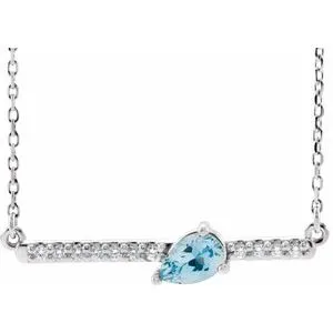 Sterling Silver Aquamarine & 1/10 CTW Diamond 16" Necklace