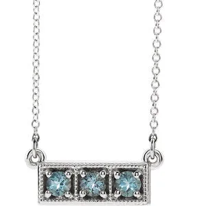 Sterling Silver Aquamarine Three-Stone Granulated Bar 16-18" Necklace