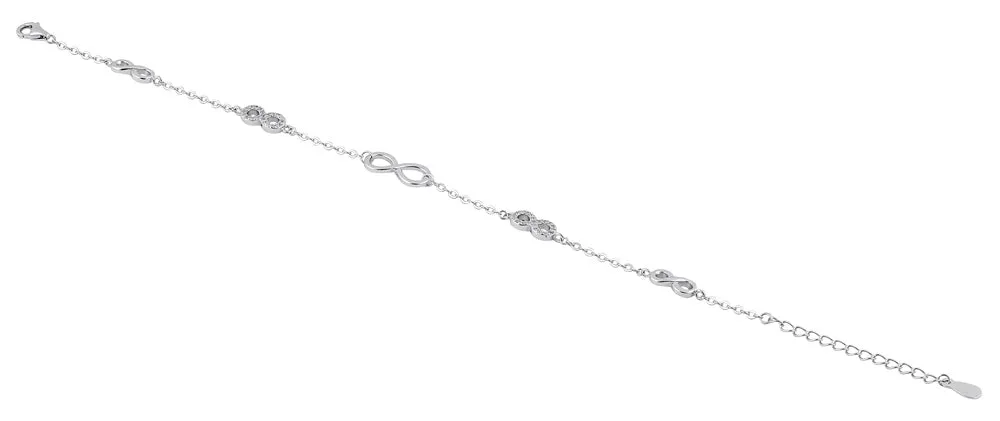 Sterling Silver Clear CZ Infinity Charm Bracelet