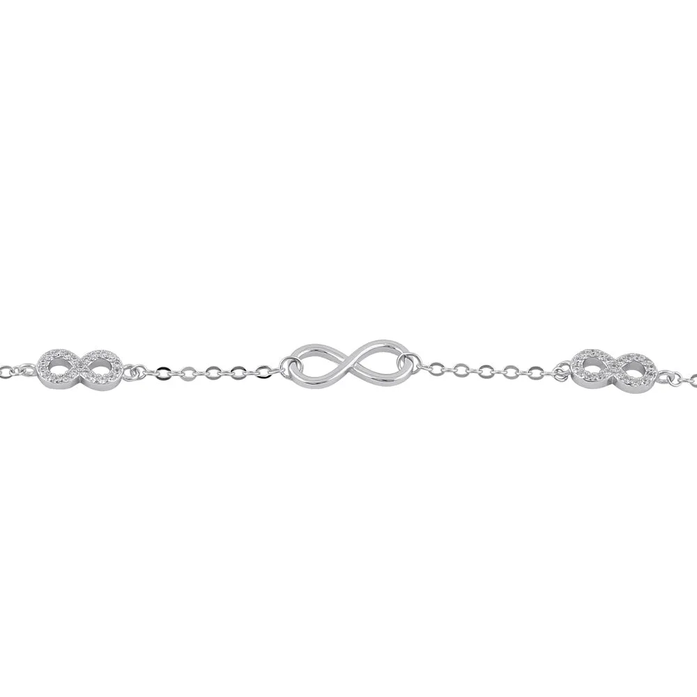 Sterling Silver Clear CZ Infinity Charm Bracelet