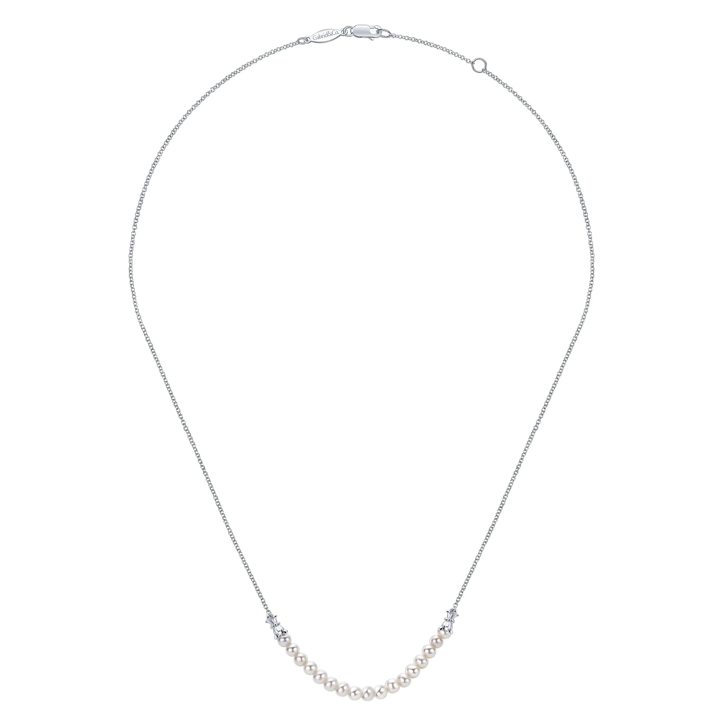 Sterling Silver Cultured Pearl String Bar Necklace