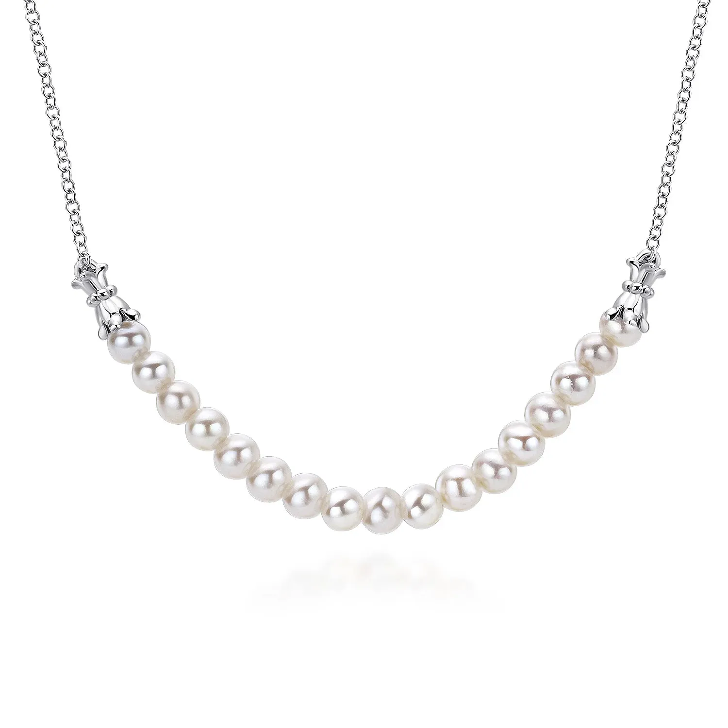 Sterling Silver Cultured Pearl String Bar Necklace