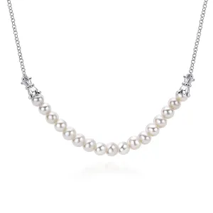 Sterling Silver Cultured Pearl String Bar Necklace