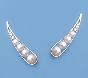 Sterling SIlver Earrings with 3-5mm Button Shape Freshwater Pearl