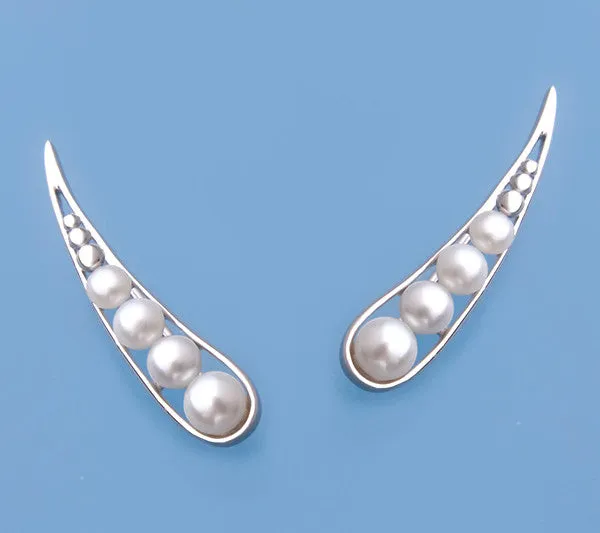 Sterling SIlver Earrings with 3-5mm Button Shape Freshwater Pearl