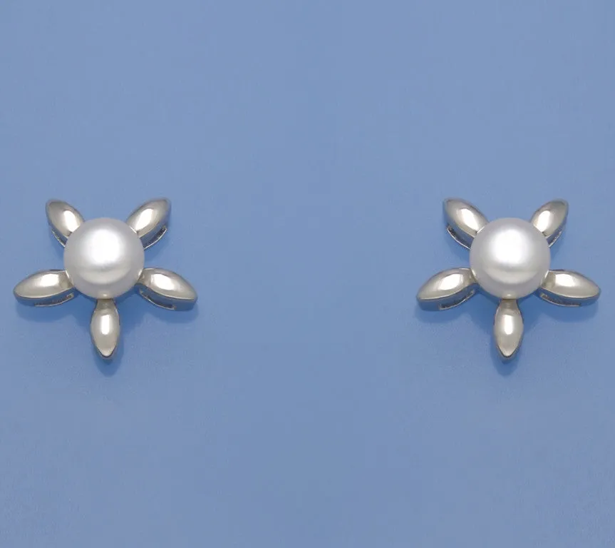 Sterling Silver Earrings with 6-6.5mm Button Shape Freshwater Pearl